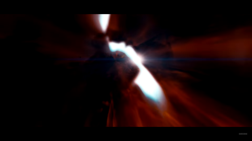 Abstract blurred image with bright white light streak against dark red and black tones, dramatic and mysterious mood